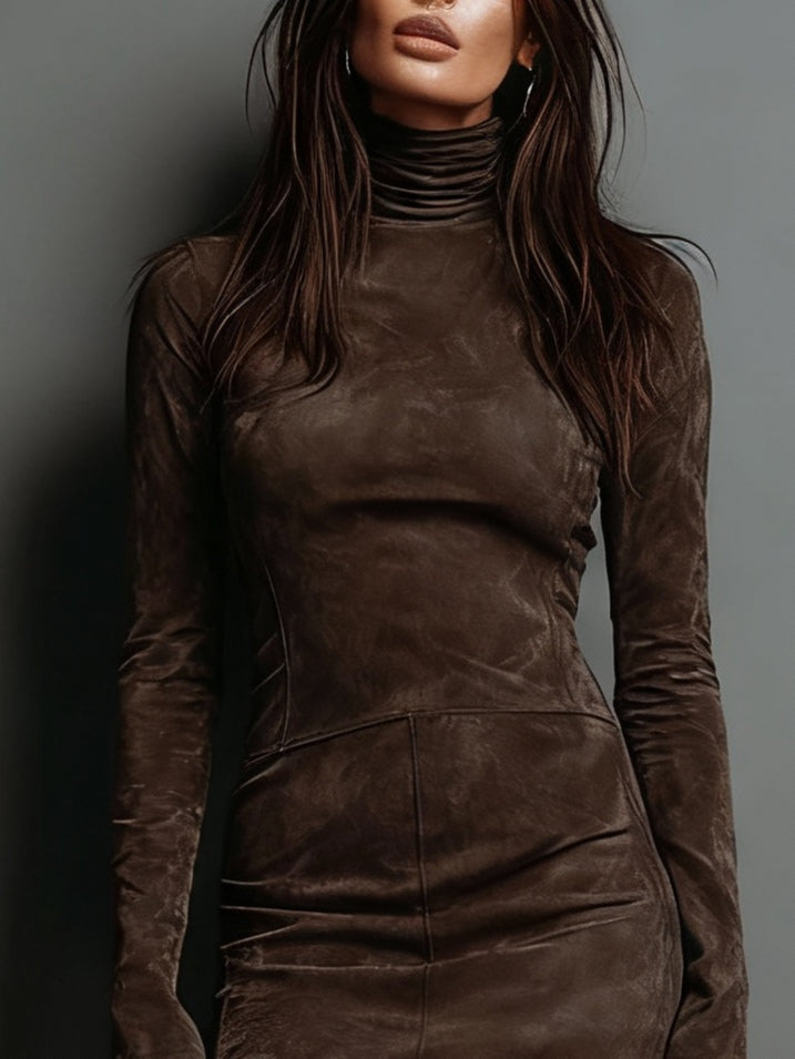 Riley - Mini-Robe aus Wildlederimitat mit Stehkragen und taillierter Silhouette