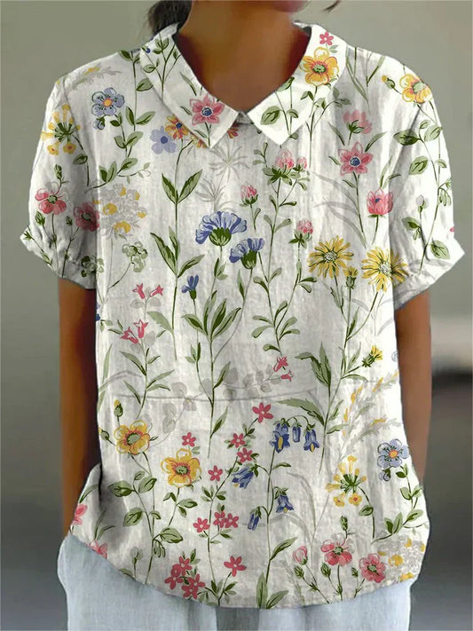 Teresa - Lockeres Leinenhemd mit Blumenprint