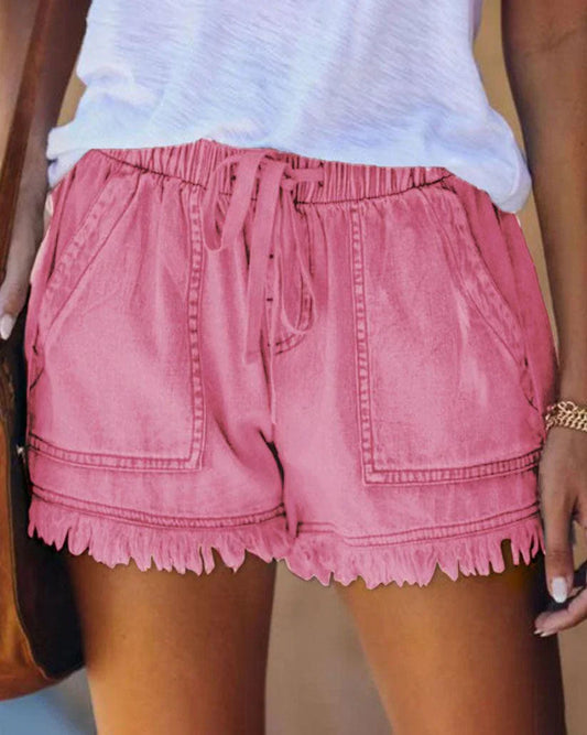 Viviana - Uni-Jeansshorts mit Tunnelzug