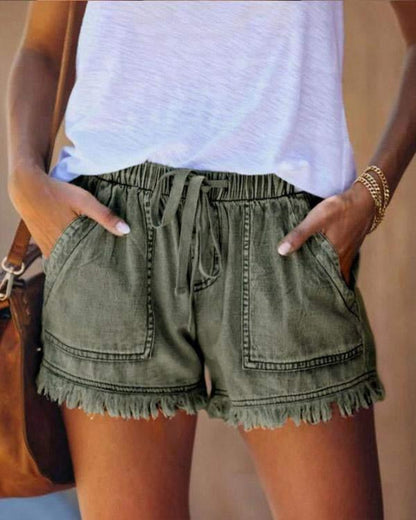 Viviana - Uni-Jeansshorts mit Tunnelzug