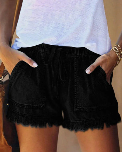 Viviana - Uni-Jeansshorts mit Tunnelzug
