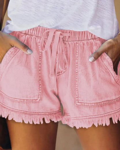 Viviana - Uni-Jeansshorts mit Tunnelzug