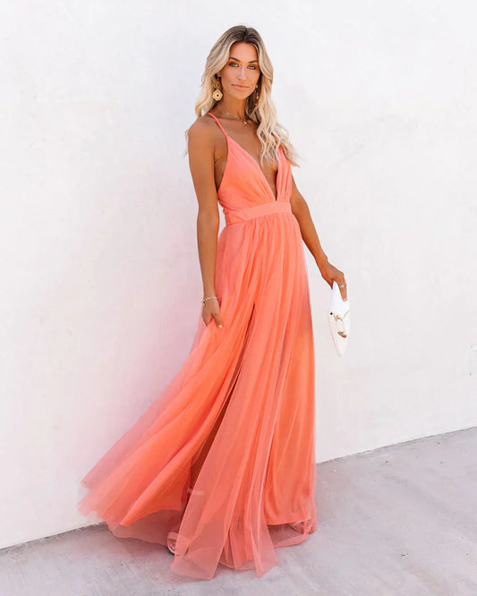 Jasmine - Schickes oranges Kleid mit Trägern für Damen
