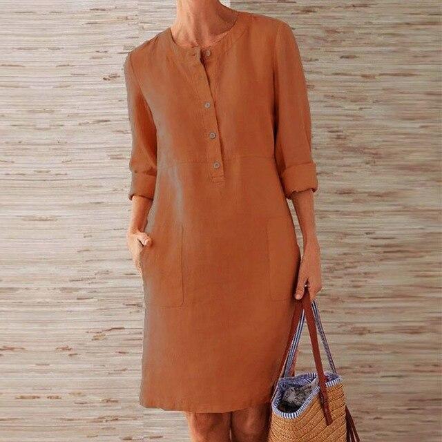 Raquel – Kleid aus Baumwolle und Leinen mit langen Ärmeln