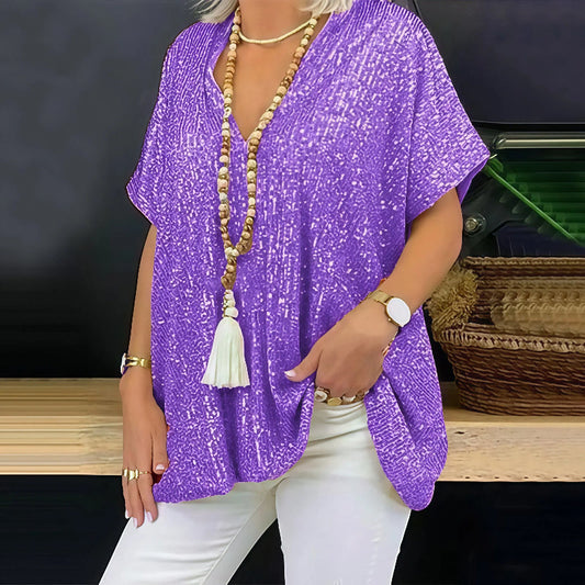 Paola - Glitzer-T-Shirt mit V-Kragen